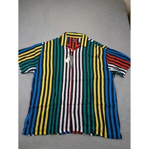 Contender Shirt‎ Mens 4XL Navy Multicolor Striped Short Sleeve Rayon Bold Casual